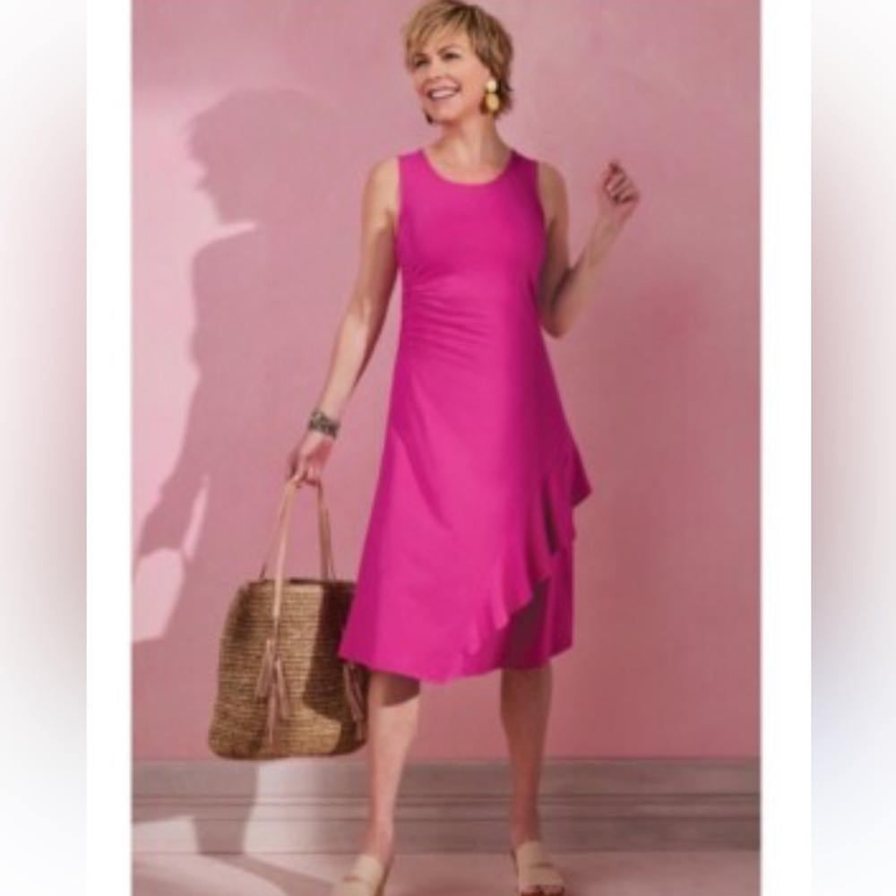 Soft Surroundings Bijou Pink ruched midi dress women size XL
